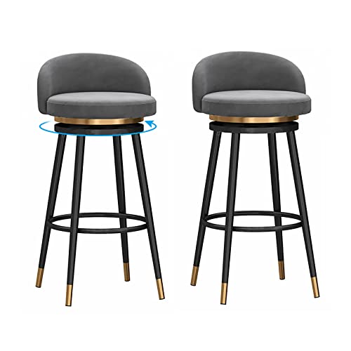 DFKGLCRR Counter Höhe Hocker Barhocker Stuhl Barhocker mit Metallbeinen und Fußstütze, Moderne gepolsterte Samt Drehstühle Satz von 1/2 für Küche Esszimmer (Grey,2Pcs#B) von DFKGLCRR