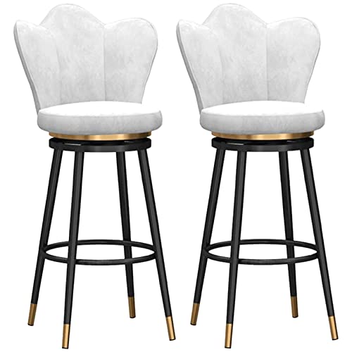 DFKGLCRR Counter Höhe Hocker Barhocker Stuhl Barhocker mit Metallbeinen und Fußstütze, Moderne gepolsterte Samt Drehstühle Satz von 1/2 für Küche Esszimmer (White,2Pcs#D) von DFKGLCRR