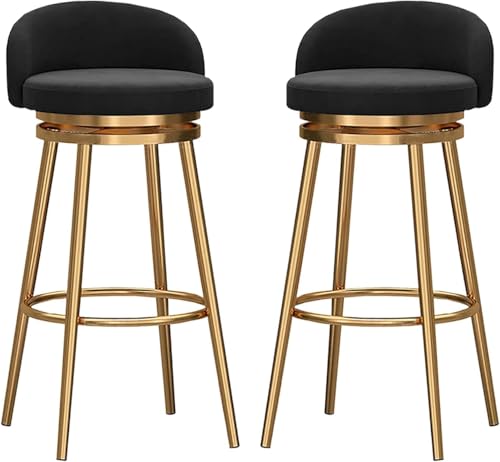 DFKGLCRR Counter Höhe Hocker Barhocker mit Rücken und Fußstütze Set von 2, Swivel Counter Höhe Hocker Moderne Barhocker, Gold bar Stühle für Insel Küche Essen Wohnzimmer (Black) von DFKGLCRR