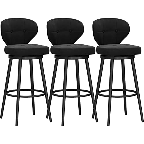 DFKGLCRR Counter Höhe Hocker Barhocker mit zurück Satz von 3 gepolsterten Stoff Counter Höhe Barhocker Kücheninsel Swivel Bar Stühle, Metall Bein Barhocker (Black,65cm Black Leg) von DFKGLCRR