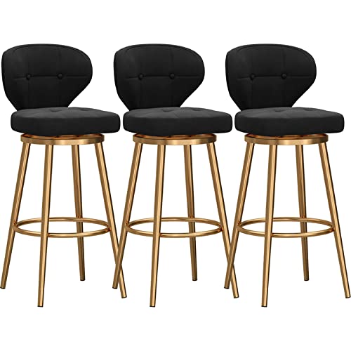 DFKGLCRR Counter Höhe Hocker Barhocker mit zurück Satz von 3 gepolsterten Stoff Counter Höhe Barhocker Kücheninsel Swivel Bar Stühle, Metall Bein Barhocker (Black,75cm Gold Leg) von DFKGLCRR