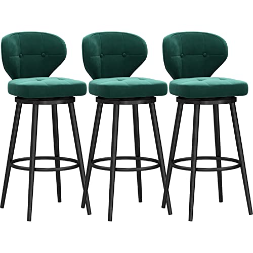 DFKGLCRR Counter Höhe Hocker Barhocker mit zurück Satz von 3 gepolsterten Stoff Counter Höhe Barhocker Kücheninsel Swivel Bar Stühle, Metall Bein Barhocker (Green,65cm Black Leg) von DFKGLCRR