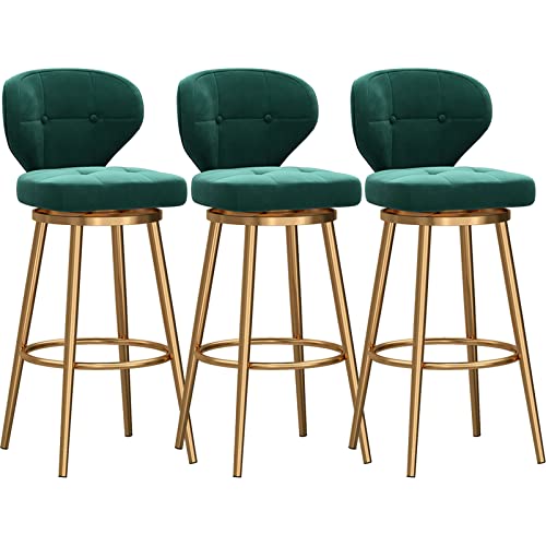 DFKGLCRR Counter Höhe Hocker Barhocker mit zurück Satz von 3 gepolsterten Stoff Counter Höhe Barhocker Kücheninsel Swivel Bar Stühle, Metall Bein Barhocker (Green,65cm Gold Leg) von DFKGLCRR