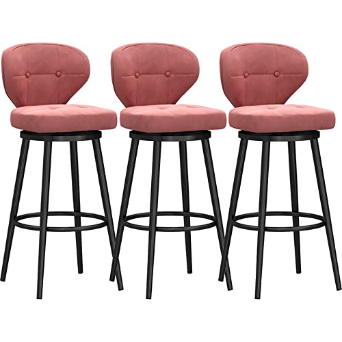 DFKGLCRR Counter Höhe Hocker Barhocker mit zurück Satz von 3 gepolsterten Stoff Counter Höhe Barhocker Kücheninsel Swivel Bar Stühle, Metall Bein Barhocker (Pink,65cm Black Leg) von DFKGLCRR