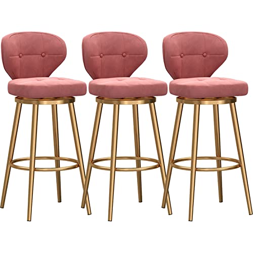 DFKGLCRR Counter Höhe Hocker Barhocker mit zurück Satz von 3 gepolsterten Stoff Counter Höhe Barhocker Kücheninsel Swivel Bar Stühle, Metall Bein Barhocker (Pink,65cm Gold Leg) von DFKGLCRR