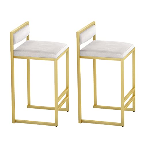 DFKGLCRR Counter Höhe Hocker Counter Höhe Barhocker Satz von 2, Samt gepolsterte Barhocker mit niedrigen zurück, Kücheninsel Barhocker hohe Esszimmerstühle für Pub Bar (White+Gold,65cm) von DFKGLCRR