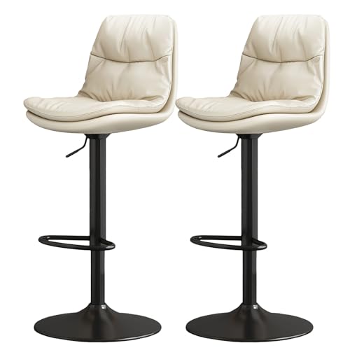 DFKGLCRR Counter Höhe Hocker Counter Höhe Hocker Satz von 2, Stilvolle Colorlocking Design Samt Runde Barhocker mit Rücken Metall Frühstück Stühle (White) von DFKGLCRR