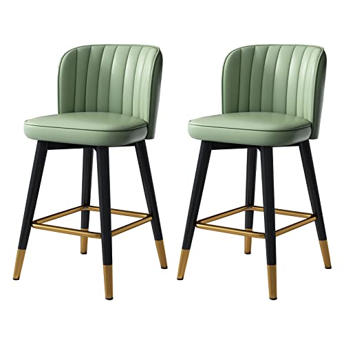 DFKGLCRR Counter Höhe Hocker Metall Barhocker Barhocker - Satz von 2 Swivel PU Leder gepolstert Barhocker mit Rückenlehne und Bein hoch Stühle Esszimmerstühle für Küche Pub, 330lbs (Green,65CM) von DFKGLCRR