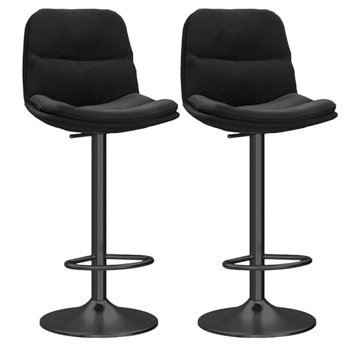 DFKGLCRR Counter Höhe Hocker Moderne Barhocker Counter Höhe Küche Esszimmer Stühle Swivel Einstellbare Höhe Barhocker Satz von 2 mit weichen gepolsterten Sitz (Black+Black) von DFKGLCRR