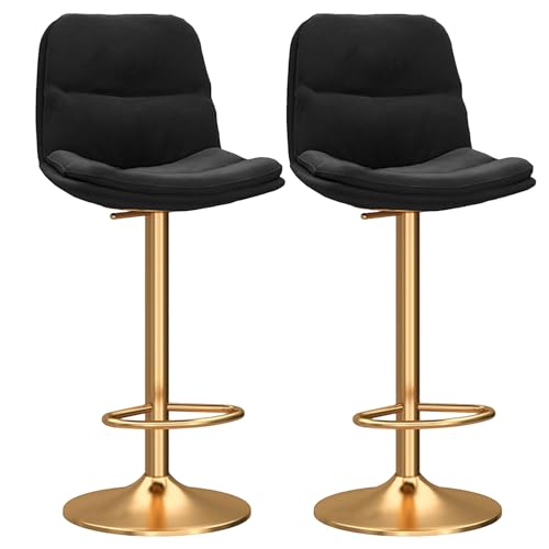 DFKGLCRR Counter Höhe Hocker Moderne Barhocker Counter Höhe Küche Esszimmer Stühle Swivel Einstellbare Höhe Barhocker Satz von 2 mit weichen gepolsterten Sitz (Black+Gold) von DFKGLCRR