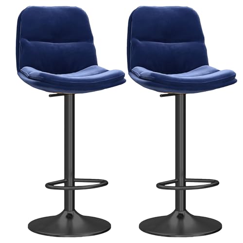 DFKGLCRR Counter Höhe Hocker Moderne Barhocker Counter Höhe Küche Esszimmer Stühle Swivel Einstellbare Höhe Barhocker Satz von 2 mit weichen gepolsterten Sitz (Blue+Black) von DFKGLCRR