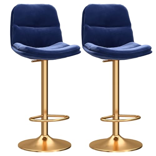 DFKGLCRR Counter Höhe Hocker Moderne Barhocker Counter Höhe Küche Esszimmer Stühle Swivel Einstellbare Höhe Barhocker Satz von 2 mit weichen gepolsterten Sitz (Blue+Gold) von DFKGLCRR