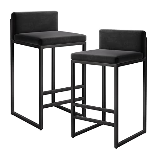 DFKGLCRR Counter Höhe Hocker Moderne Barhocker Gepolsterte Barhocker mit Rücken, Samt Kücheninsel Barhocker mit Fußstütze Esszimmerstühle für Kücheninsel Home Pub (Black,2Pcs 29.5in) von DFKGLCRR
