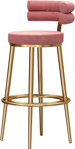 DFKGLCRR Counter Höhe Hocker Moderne Barhocker Samt Rückenlehne, Gold Metall Barhocker 1PC, Frühstück Bar Stühle, Seite Stühle für Küche Esszimmer Party Bar Stühle Sitzhöhe 65cm (Pink,75cm) von DFKGLCRR
