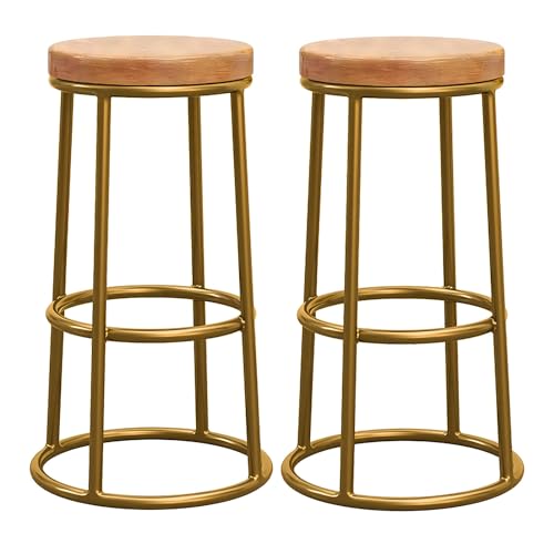 DFKGLCRR Counter Höhe Hocker Runde Barhocker Satz von 2 industriellen Counter Höhe Bar Stühle, Frühstück Esszimmer Stuhl mit Massivholz Sitz, Schmiedeeisen Beine und Fußstütze (C,75cm/29.5'') von DFKGLCRR