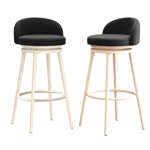 DFKGLCRR Counter Höhe Hocker Samt Barhocker 2er Set, Moderne Küchenhocker mit Rückenlehne und Fußstütze, gepolsterte Drehstühle für Küchentheke, Bar (Black,65cm) von DFKGLCRR