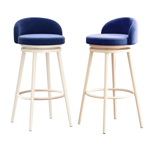 DFKGLCRR Counter Höhe Hocker Samt Barhocker 2er Set, Moderne Küchenhocker mit Rückenlehne und Fußstütze, gepolsterte Drehstühle für Küchentheke, Bar (Blue,75cm) von DFKGLCRR