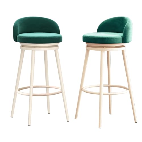 DFKGLCRR Counter Höhe Hocker Samt Barhocker 2er Set, Moderne Küchenhocker mit Rückenlehne und Fußstütze, gepolsterte Drehstühle für Küchentheke, Bar (Green,75cm) von DFKGLCRR