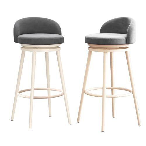 DFKGLCRR Counter Höhe Hocker Samt Barhocker 2er Set, Moderne Küchenhocker mit Rückenlehne und Fußstütze, gepolsterte Drehstühle für Küchentheke, Bar (Grey,65cm) von DFKGLCRR