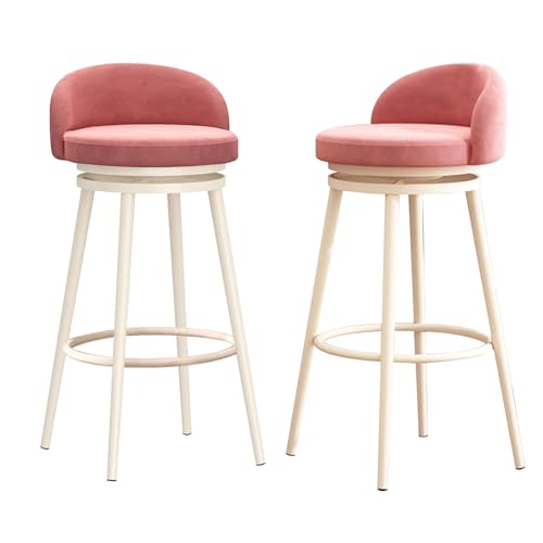 DFKGLCRR Counter Höhe Hocker Samt Barhocker 2er Set, Moderne Küchenhocker mit Rückenlehne und Fußstütze, gepolsterte Drehstühle für Küchentheke, Bar (Pink,75cm) von DFKGLCRR