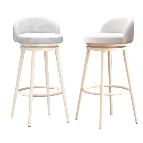 DFKGLCRR Counter Höhe Hocker Samt Barhocker 2er Set, Moderne Küchenhocker mit Rückenlehne und Fußstütze, gepolsterte Drehstühle für Küchentheke, Bar (White,75cm) von DFKGLCRR
