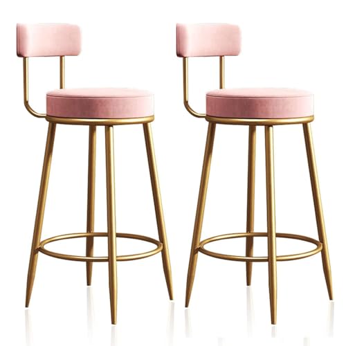 DFKGLCRR Counter Höhe Hocker Samt Frühstück Barhocker Satz von 2 hohlen zurück Counter Bar Stühle hohe Hocker für Haus, Esszimmer, Party, Moderne Küche Insel Stuhl (Pink,75cm(29.5'')) von DFKGLCRR