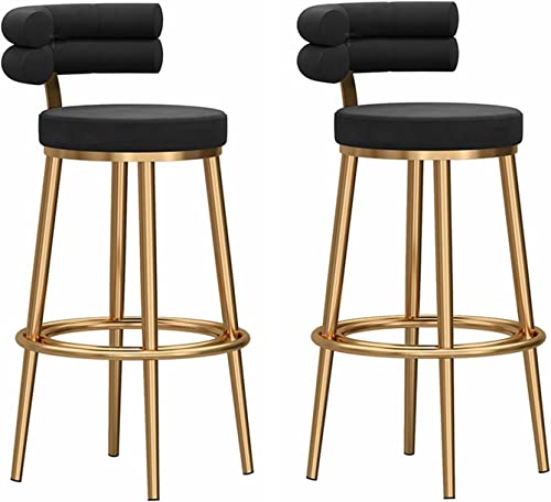 DFKGLCRR Counter Höhe Hocker Satz von 2, Samt Barhocker, 65/75cm Counter Höhe Barhocker Moderne gepolsterte stilvolle Esszimmer Stuhl mit zurück für Frühstück Küche Insel Home Pub (Black,65cm) von DFKGLCRR