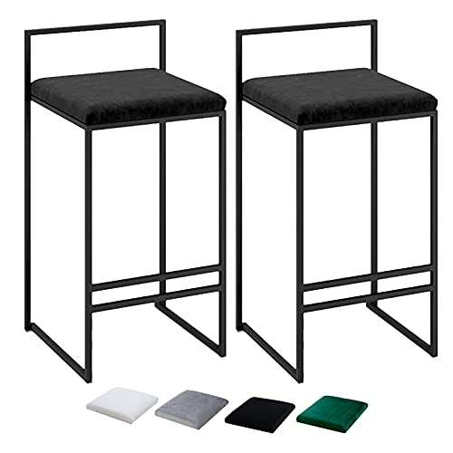 DFKGLCRR Counter Höhe Hocker Satz von 2 Barhocker Küchenstuhl, weiche Samt Kissen BarStools, 440 Lbs tragen Kapazität Modernes Design Hocker für Küche Bar Theke (Black,75cm) von DFKGLCRR