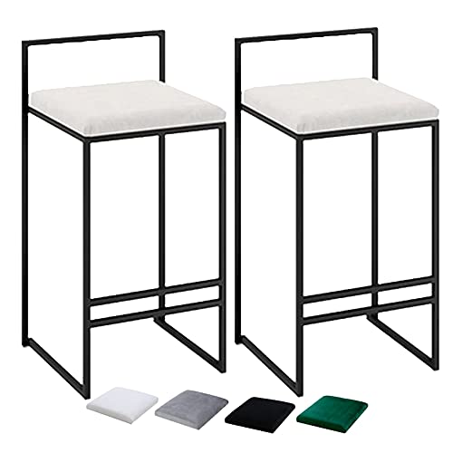 DFKGLCRR Counter Höhe Hocker Satz von 2 Barhocker Küchenstuhl, weiche Samt Kissen BarStools, 440 Lbs tragen Kapazität Modernes Design Hocker für Küche Bar Theke (White,75cm) von DFKGLCRR