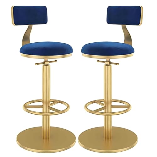 DFKGLCRR Counter Höhe Hocker Satz von 2 Barhocker Verstellbare Lift Bar Stuhl, weiche Samt gepolsterte Stühle mit abnehmbaren Rückenlehnen und runde Fußstützen (Blue,65-80cm/25.6-31.5in) von DFKGLCRR