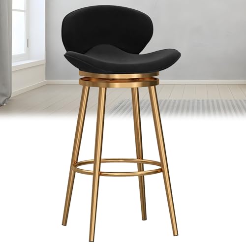 DFKGLCRR Counter Höhe Hocker Swivel Bar Hocker Counter Höhe Stühle, Moderne Samt Barhocker, Küche Insel Stuhl, Gebogene Sitzlehne für Bistro, Frühstück, Restaurant (Black,65cm(25.6'')) von DFKGLCRR