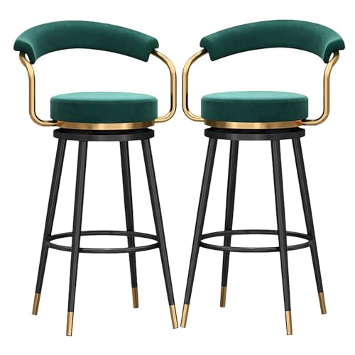 DFKGLCRR Counter Höhe Hocker Swivel Bar Hocker Satz von 2 mit Samt gepolsterten Sitz, Rückenlehne für Frühstück Bar Counter Stool Home Küche Insel Höhe Hocker Barhocker (Green,75cm(29.52'')) von DFKGLCRR