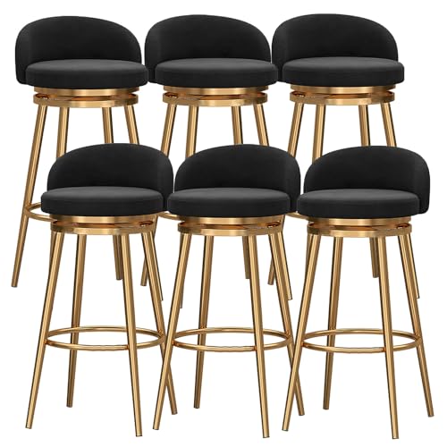 DFKGLCRR Drehbare Barhocker Satz von 6 samt gepolsterten Sitz mit niedriger Rückenlehne und Gold Metall Bein, Küche Frühstück Counter Höhe Hocker Barstühle, Sitzhöhe 65/75cm (Black,29.6in/75cm) DFKGLCRR Drehbare Barhocker Satz von 6 samt gepolsterten Sitz mit niedriger Rückenlehne und Gold Metall Bein, Küche Frühstück Counter Höhe Hocker Barstühle, Sitzhöhe 65/75cm (Black,29.6in/75cm) von DFKGLCRR