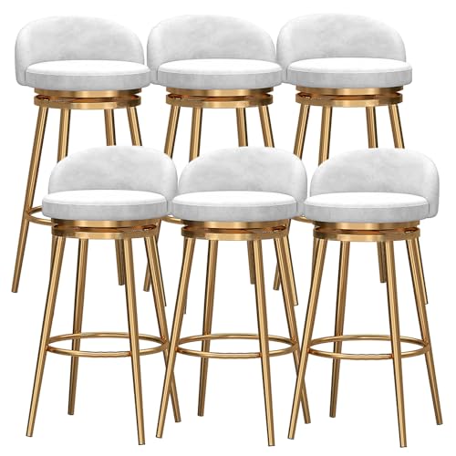 DFKGLCRR Drehbare Barhocker Satz von 6 samt gepolsterten Sitz mit niedriger Rückenlehne und Gold Metall Bein, Küche Frühstück Counter Höhe Hocker Barstühle, Sitzhöhe 65/75cm (White,25.6in/65cm) DFKGLCRR Drehbare Barhocker Satz von 6 samt gepolsterten Sitz mit niedriger Rückenlehne und Gold Metall Bein, Küche Frühstück Counter Höhe Hocker Barstühle, Sitzhöhe 65/75cm (White,25.6in/65cm) von DFKGLCRR