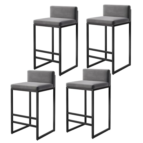 DFKGLCRR Exquisite Barhocker mit niedriger Rückenlehne Moderne Küche Frühstück Pub Hocker Samt gepolstert Hoch Hocker Counter Höhe Stuhl für Home Island (Grey,75cm(29.5'')) von DFKGLCRR