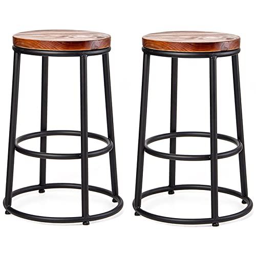 DFKGLCRR Industrielle Vintage Counter Höhe Barhocker, 26/30in Barhocker Barstühle mit Massivholz Sitz hohe Küchenstühle für Pub Cafe Bar (2ps,65cm/26.5in) von DFKGLCRR