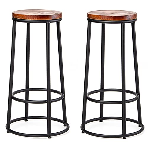 DFKGLCRR Industrielle Vintage Counter Höhe Barhocker, 26/30in Barhocker Barstühle mit Massivholz Sitz hohe Küchenstühle für Pub Cafe Bar (2ps,75cm/29.6in) von DFKGLCRR