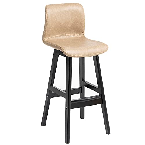 DFKGLCRR Kunstleder Barhocker, Counter Höhe Barhocker, Modernes Design Barhocker mit Rückenlehne und Holzbeine Hohe Küchenstühle für Pub Cafe Bar (Beige 1ps,72cm/28.3in) von DFKGLCRR