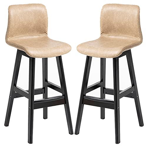 DFKGLCRR Kunstleder Barhocker, Counter Höhe Barhocker, Modernes Design Barhocker mit Rückenlehne und Holzbeine Hohe Küchenstühle für Pub Cafe Bar (Beige 2ps,62cm/24.4in) von DFKGLCRR