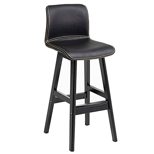 DFKGLCRR Kunstleder Barhocker, Counter Höhe Barhocker, Modernes Design Barhocker mit Rückenlehne und Holzbeine Hohe Küchenstühle für Pub Cafe Bar (Black 1ps,62cm/24.4in) von DFKGLCRR