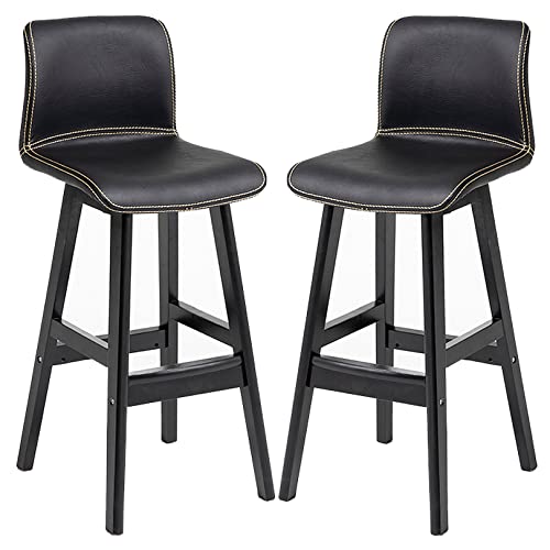 DFKGLCRR Kunstleder Barhocker, Counter Höhe Barhocker, Modernes Design Barhocker mit Rückenlehne und Holzbeine Hohe Küchenstühle für Pub Cafe Bar (Black 2ps,62cm/24.4in) von DFKGLCRR