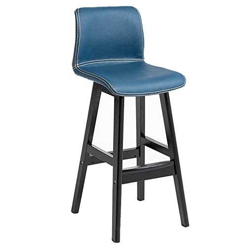 DFKGLCRR Kunstleder Barhocker, Counter Höhe Barhocker, Modernes Design Barhocker mit Rückenlehne und Holzbeine Hohe Küchenstühle für Pub Cafe Bar (Blue 1ps,62cm/24.4in) von DFKGLCRR