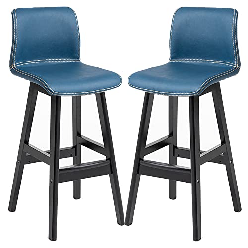 DFKGLCRR Kunstleder Barhocker, Counter Höhe Barhocker, Modernes Design Barhocker mit Rückenlehne und Holzbeine Hohe Küchenstühle für Pub Cafe Bar (Blue 2ps,62cm/24.4in) von DFKGLCRR