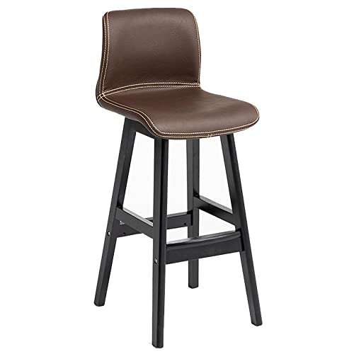 DFKGLCRR Kunstleder Barhocker, Counter Höhe Barhocker, Modernes Design Barhocker mit Rückenlehne und Holzbeine Hohe Küchenstühle für Pub Cafe Bar (Dark Brown 1ps,62cm/24.4in) von DFKGLCRR