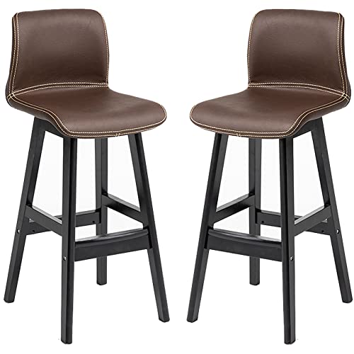 DFKGLCRR Kunstleder Barhocker, Counter Höhe Barhocker, Modernes Design Barhocker mit Rückenlehne und Holzbeine Hohe Küchenstühle für Pub Cafe Bar (Dark Brown 2ps,62cm/24.4in) von DFKGLCRR