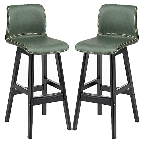 DFKGLCRR Kunstleder Barhocker, Counter Höhe Barhocker, Modernes Design Barhocker mit Rückenlehne und Holzbeine Hohe Küchenstühle für Pub Cafe Bar (Green 2ps,62cm/24.4in) von DFKGLCRR