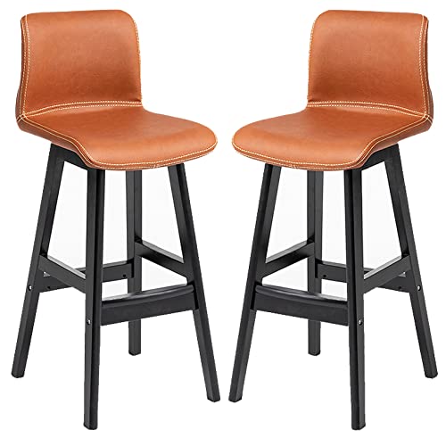 DFKGLCRR Kunstleder Barhocker, Counter Höhe Barhocker, Modernes Design Barhocker mit Rückenlehne und Holzbeine Hohe Küchenstühle für Pub Cafe Bar (Light Brown 2ps,72cm/28.3in) von DFKGLCRR