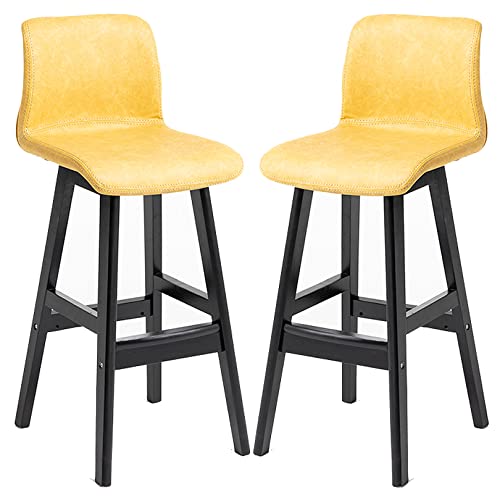DFKGLCRR Kunstleder Barhocker, Counter Höhe Barhocker, Modernes Design Barhocker mit Rückenlehne und Holzbeine Hohe Küchenstühle für Pub Cafe Bar (Yellow 2ps,62cm/24.4in) von DFKGLCRR