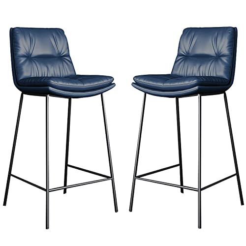 DFKGLCRR Kunstleder Barhocker 2er Set, Moderne Barhocker mit Rückenlehne und schwarzen Metallbeinen, Thekenhocker Barstühle, 150kg Belastbarkeit (Höhe 65cm/75cm) (Blue,75cm) von DFKGLCRR