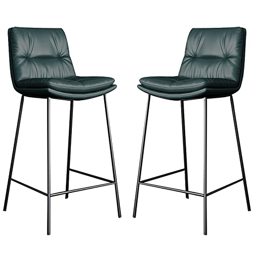 DFKGLCRR Kunstleder Barhocker 2er Set, Moderne Barhocker mit Rückenlehne und schwarzen Metallbeinen, Thekenhocker Barstühle, 150kg Belastbarkeit (Höhe 65cm/75cm) (Green,75cm) von DFKGLCRR
